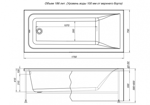 Акриловая ванна Aquanet Bright 175x75