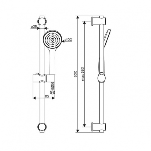 D0108000WH Comfort душевой комплект, ручной душ 1F, стойка 600 мм, белый