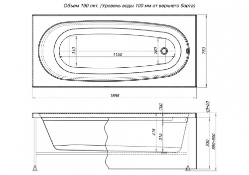Акриловая ванна Aquanet Diana 170x75