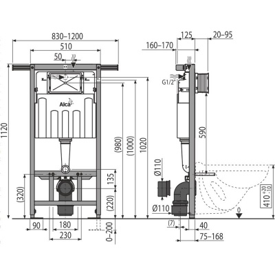 Система инсталляции AlcaPlast Jadroмodul AM102/1200