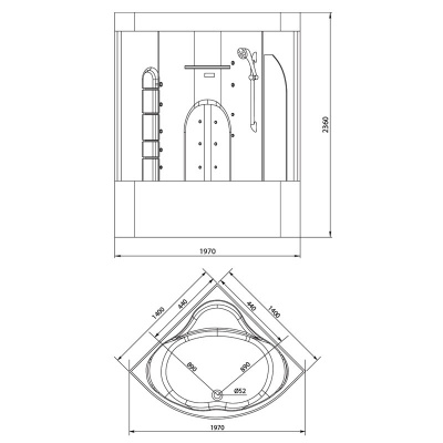 Душевой бокс Aquanet Palau box 140x140 с г/м, без пара, прозрачное стекло, ванна с г/м