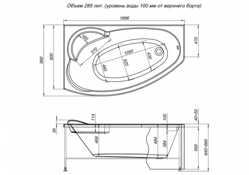 Акриловая ванна Aquanet Jersey 170x90 L