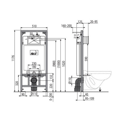 Инсталляция для унитаза AlcaPlast Sadromodul 4 в 1 A101/1200-4:1 SET M71 с кнопкой
