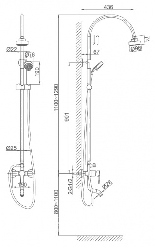 Душевая система D&K DA1363701C11, для ванной комнаты, хром