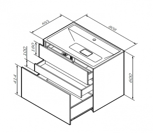 M50AFHX0803EGM INSPIRE V2.0, База под раковину, подвесная, 80 см, 3 ящика, push-to-open, элегантный