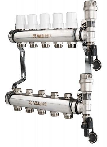Коллекторная группа Valtec НЕРЖ, в сборе, 1"х3 вых. Евроконус 3/4"