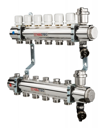 Коллекторная группа Valtec в сборе, 1"х9 вых. Евроконус 3/4"