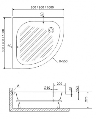 Душевой поддон полукруглый RGW BP/CL-S 80х80х27, 16180488-51