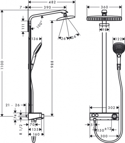 Душевая система Hansgrohe Raindance Select E 360 1jet Showerpipe 27288000, белый/хром