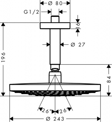 Верхний душ Hansgrohe Raindance Select S В240 2jet с держателем 26467400, белый/хром