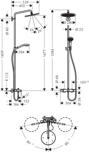 Душевая система Hansgrohe Croma Select 280 Showerpipe 26791000, хром