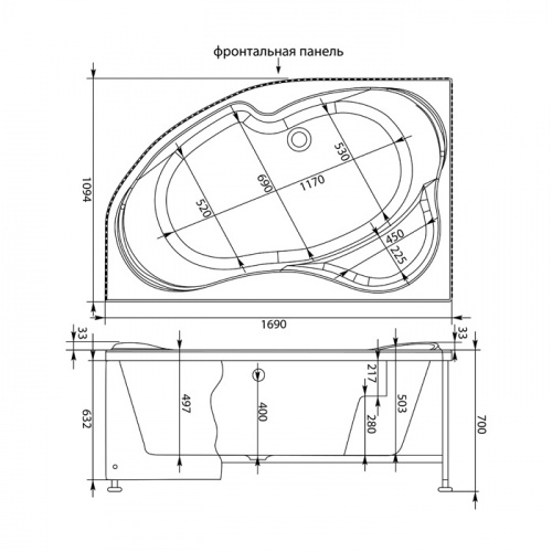 Фронтальная панель для ванны Aquanet Capri 170 L черная