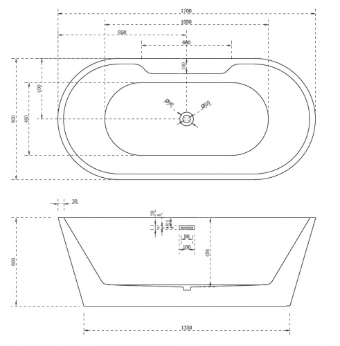 Акриловая ванна ABBER AB9299-1.7 170х80х60 белый
