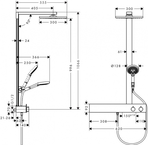 Душевая система Hansgrohe Raindance E 300 1jet Showerpipe 600 27363000, хром
