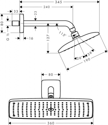 Верхний душ Hansgrohe Raindance E 360 AIR 1jet с держателем 27371000, хром