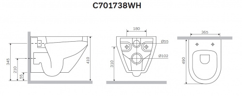 C701738WH Spirit V2.0 Подвесной унитаз без сиденья