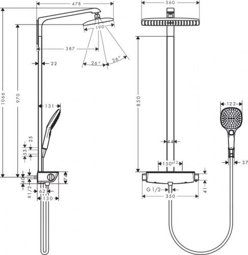 Душевая система Hansgrohe Rainmaker Select 460 Showerpipe 27109400, белый/хром