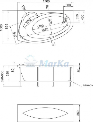 Акриловая ванна 1MarKa Julianna 170x100 R