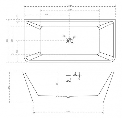 Акриловая ванна ABBER AB9212-1.7 170х80х60 белый