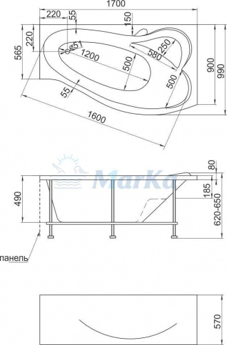 Акриловая ванна 1MarKa Gracia 170x99 L