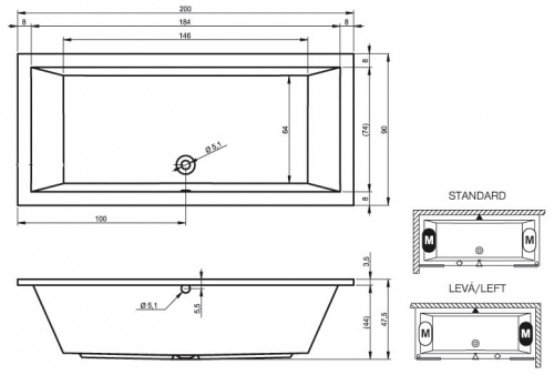 Акриловая ванна Riho Lusso 200x90 BA6000500000000