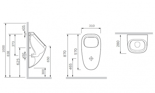 C707005WH Spirit V2.0 писсуар, скрытый подвод воды