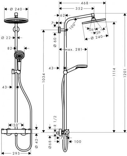 Душевая система Hansgrohe Crometta 160 Showerpipe 27266400, белый/хром