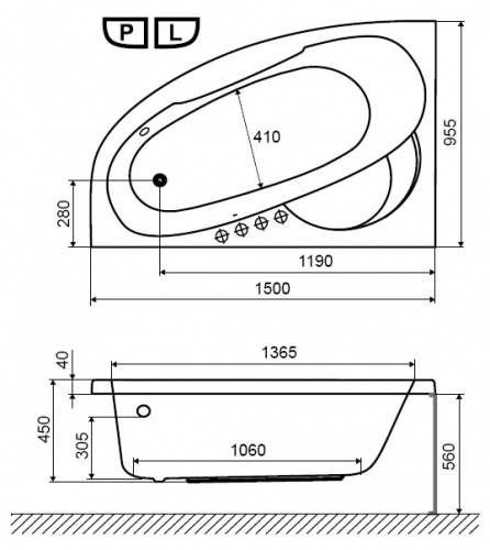 Акриловая ванна Excellent Laguna 150х100 L