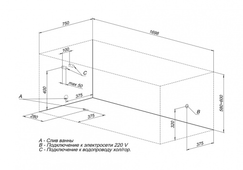 Акриловая ванна Aquanet Diana 170x75