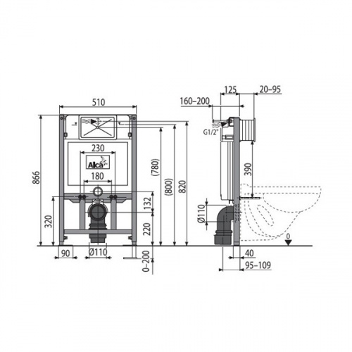 Инсталляция для унитаза AlcaPlast Sadromodul A101/850