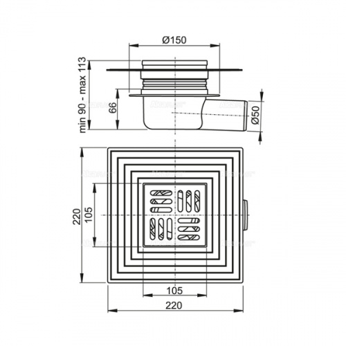 Сливной трап AlcaPlast APV26C 105x105/50 с 