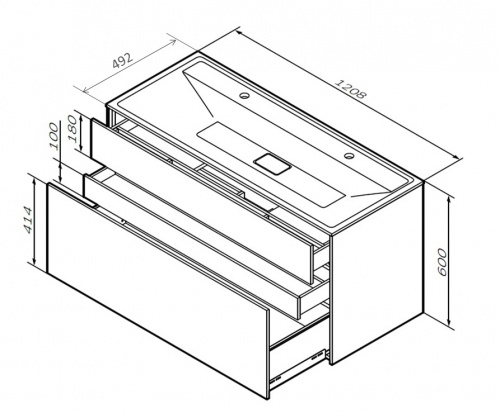 M50AFHX1203WM INSPIRE V2.0, База под раковину, подвесная, 120 см, 3 ящика, push-to-open, белый матов