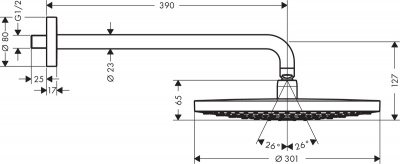 Верхний душ Hansgrohe Raindance Select S 300 2jet с держателем 27378000, хром