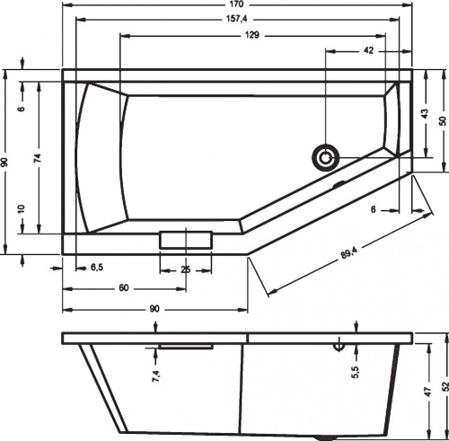Акриловая ванна Riho Geta 170x90 BA8800500000000, правая