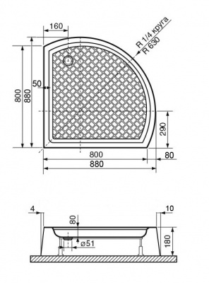 Душевой поддон полукруглый RGW LUX/TN-PL 1/4 PLUTO 80х80х18 , 16180388-71