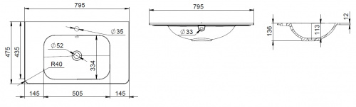 M55WPX0801WG BLISS, раковина, 80см,белый, глянец, шт