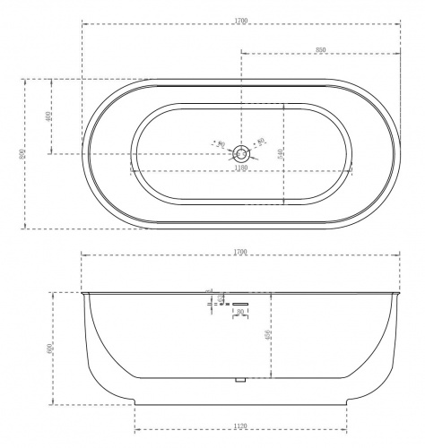 Акриловая ванна ABBER AB9244 170х80х60 белый