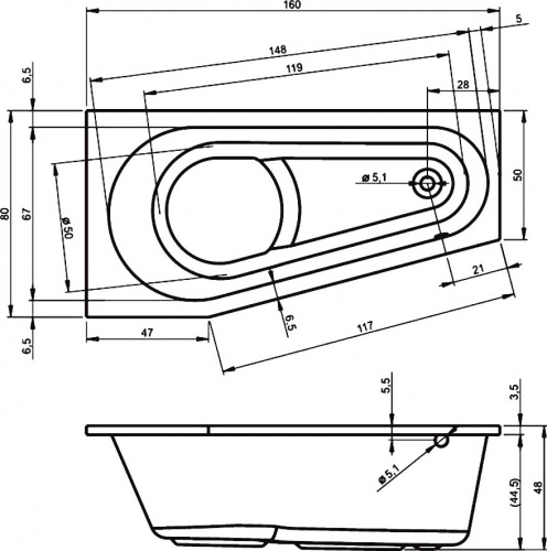Акриловая ванна Riho Delta 160x80 BB8200500000000, правая