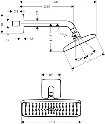Верхний душ Hansgrohe Raindance E 240 AIR 1jet с держателем 27370000, хром