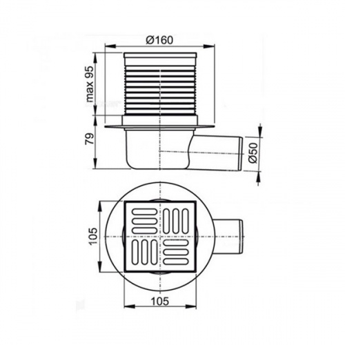 Сливной трап AlcaPlast APV1 105x105/50 с гидрозатвором