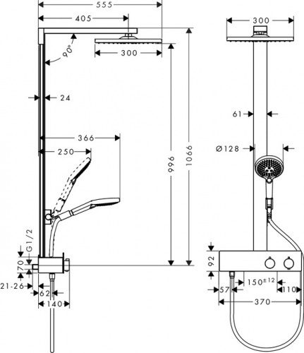 Душевая система Hansgrohe Raindance E 300 1jet Showerpipe 350 27361000, хром