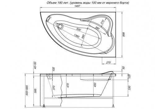 Акриловая ванна Aquanet Atlanta 150x90 R