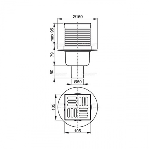 Сливной трап AlcaPlast APV2 105x105/50 с гидрозатвором