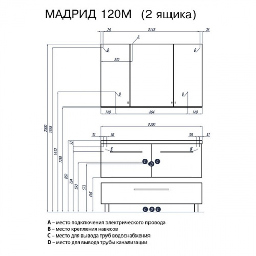 Тумба с раковиной Акватон Мадрид 120 М белая с 2 ящиками