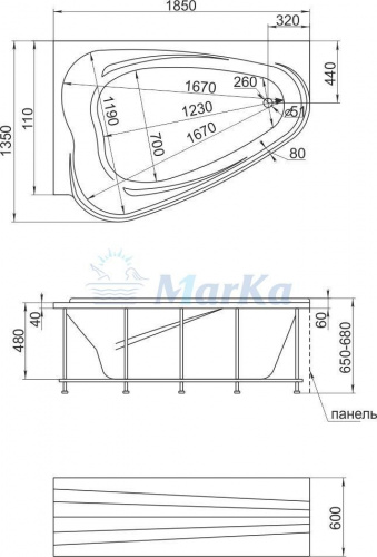 Акриловая ванна 1MarKa Love 185x135 L