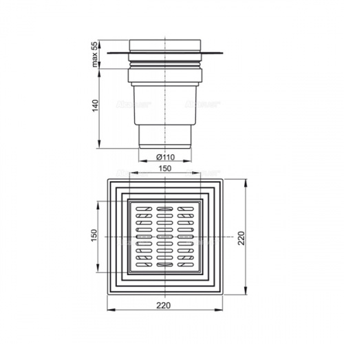 Сливной трап AlcaPlast APV13 150x150/110 с гидрозатвором