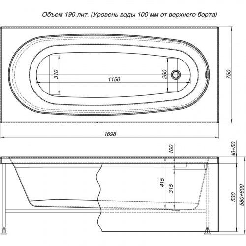 Фронтальная панель для ванны Aquanet Diana 170