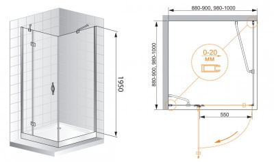 Душевой угол Cezares BERGAMO-A-1-100-C-Cr-R 100x100x195