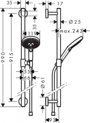 Душевой гарнитур Hansgrohe Raindance Select 120 3jet 90 см. 26322400, белый/хром