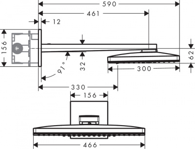 Верхний душ Hansgrohe Rainmaker Select 460 2jet с держателем 24005600, черный/хром